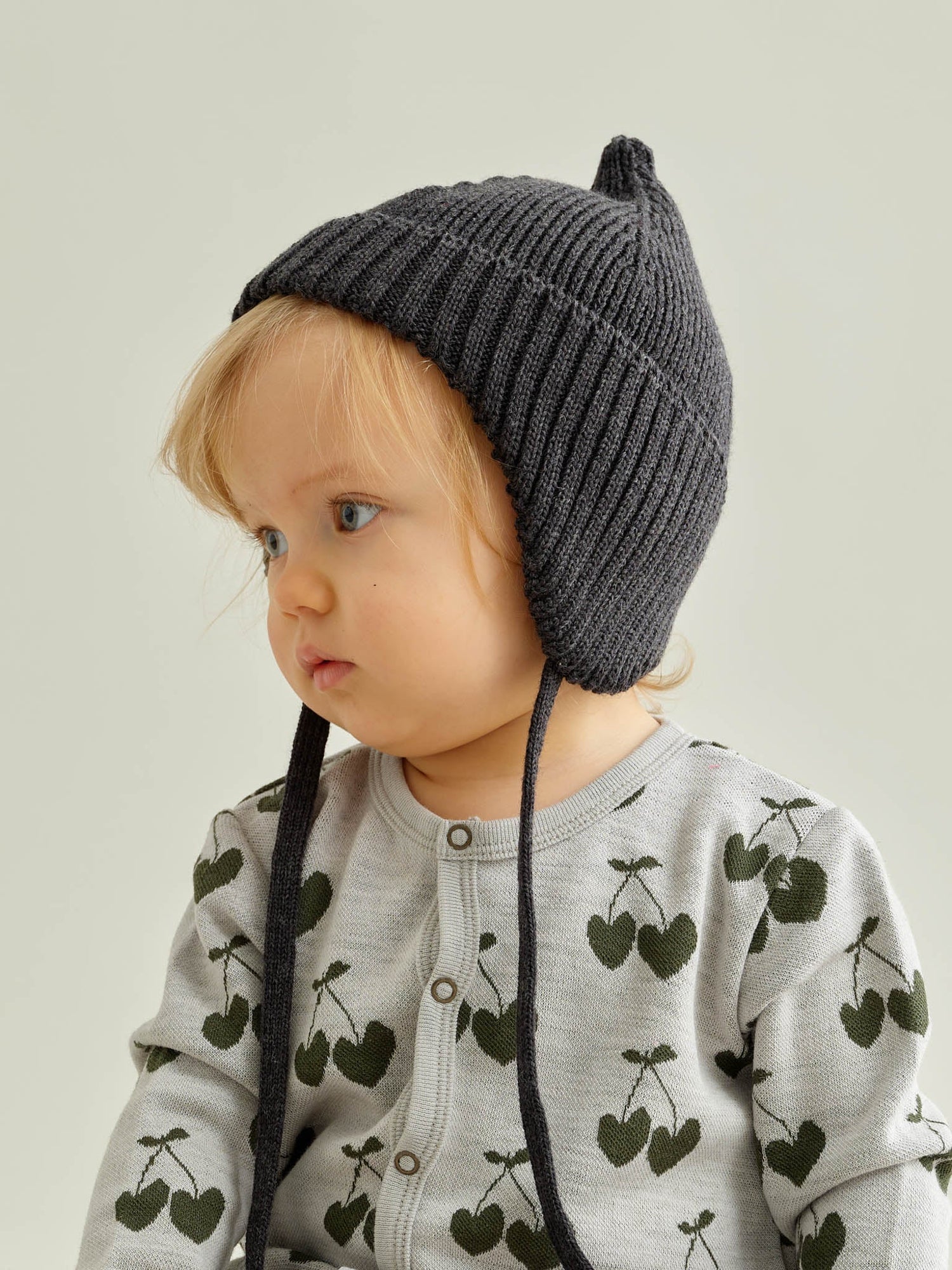 Kids' Pointy Beanie with Straps Dark Grey