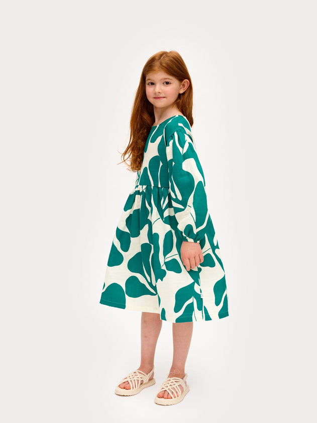 Greenery Kid's Muslin Dress Green