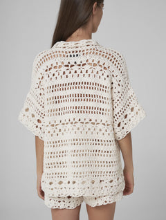 Mia Crochet Polo Top Natural White