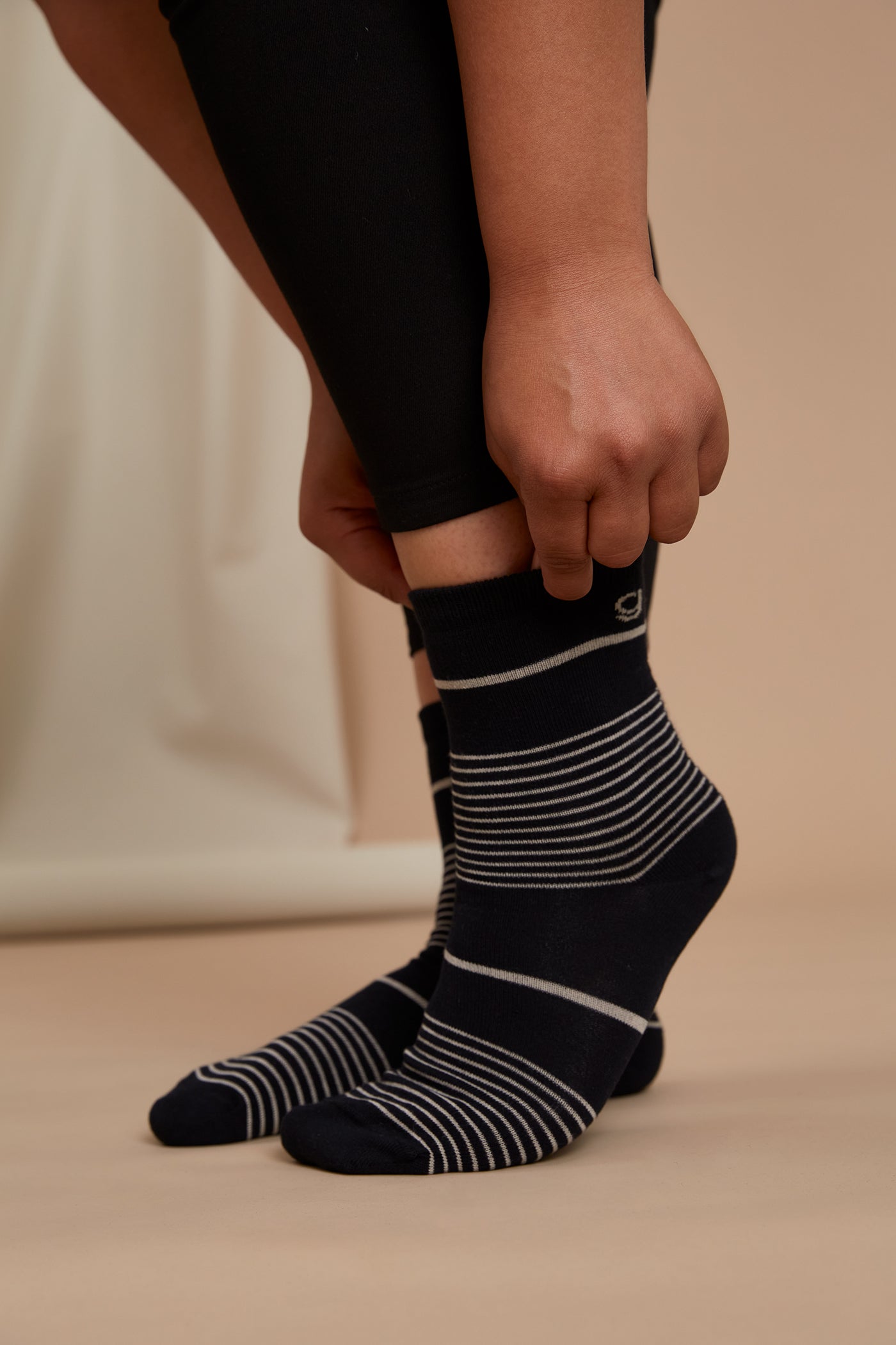 Olivia Striped Cotton Socks Black/Chalk