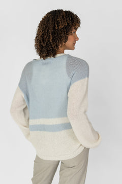 Block Stripe Knit Off-White/Light Blue