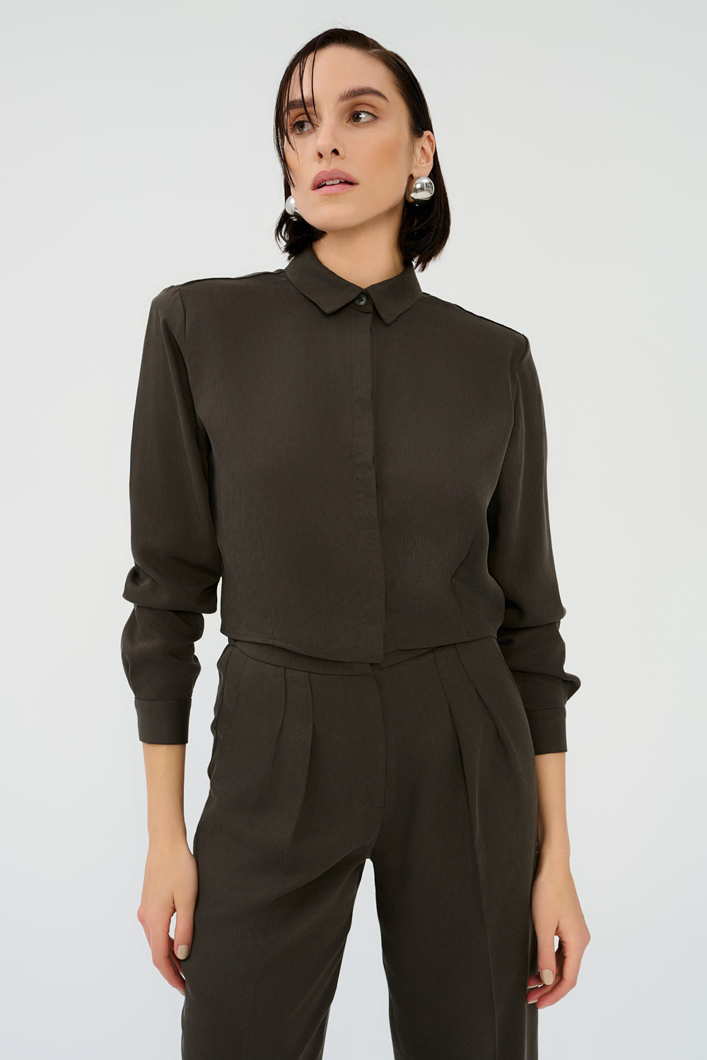 Saint Body Short Button-Down Shirt Brown