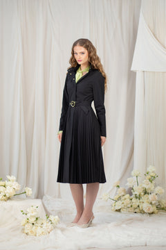 Fit and Flare Raincoat with Pleated A-Line Hem Black Sway
