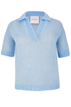 Melody Mohair Polo Top Sky Blue