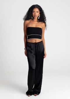 Giulia Loose Satin Pants Black