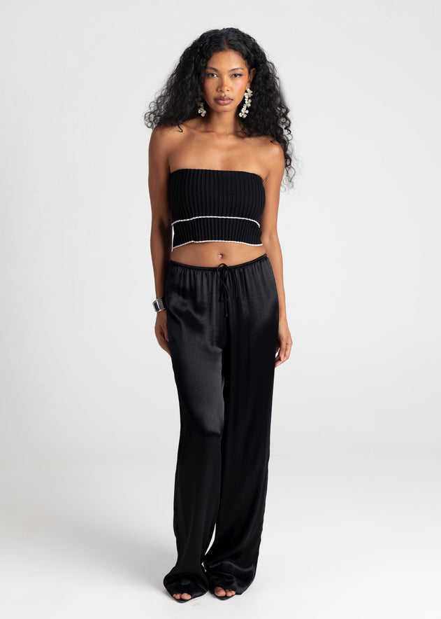 Giulia Loose Satin Pants Black