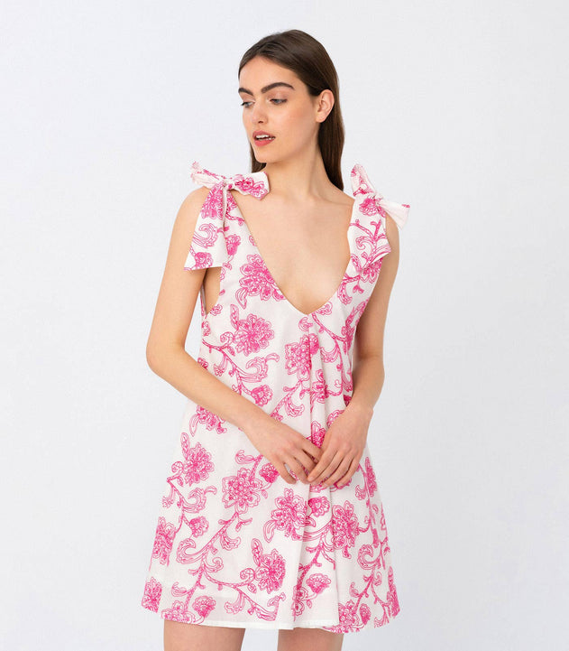 Floral Embroidered Low Back Mini Dress Pink