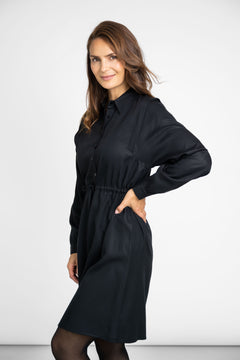 Collared Dress With Drawstring Black