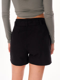 Glen High Waisted Cotton Shorts with Belt Black
