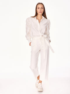 Remo Straight Cut 7/8 Cotton Trousers Ecru