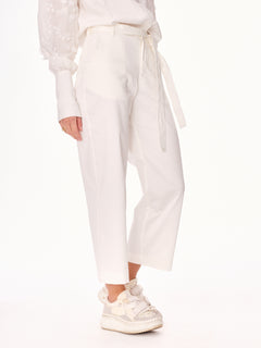 Remo Straight Cut 7/8 Cotton Trousers Ecru