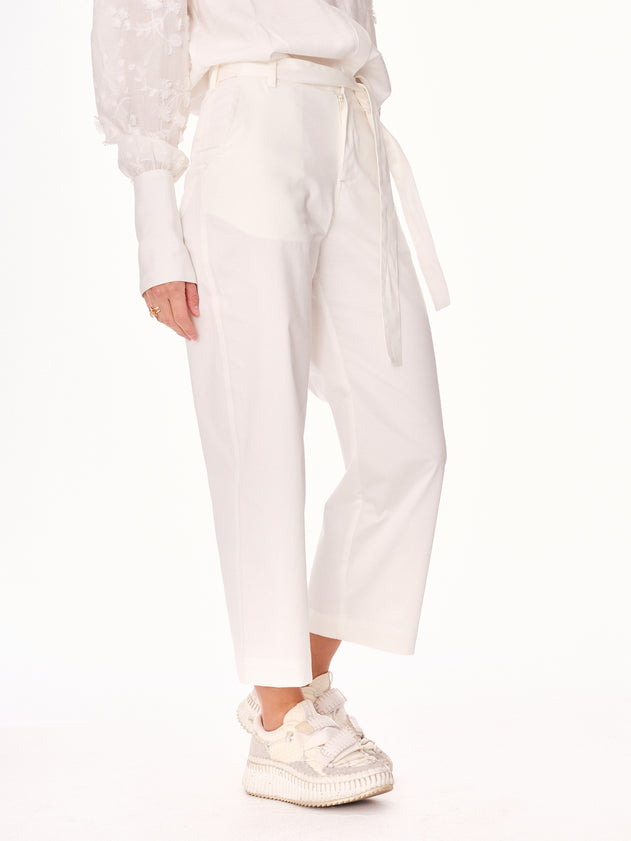 Remo Straight Cut 7/8 Cotton Trousers Ecru