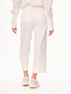 Remo Straight Cut 7/8 Cotton Trousers Ecru