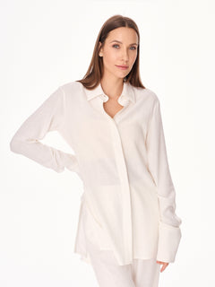 Ora Viscose and Linen Oversized Open Back Shirt Ecru