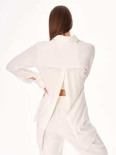 Ora Viscose and Linen Oversized Open Back Shirt Ecru