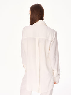 Ora Viscose and Linen Oversized Open Back Shirt Ecru