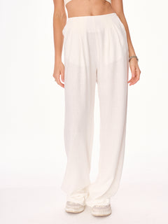 Ora High-Waist Viscose and Linen Trousers Ecru