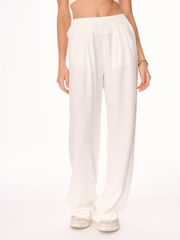Ora High-Waist Viscose and Linen Trousers Ecru
