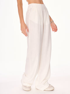 Ora High-Waist Viscose and Linen Trousers Ecru