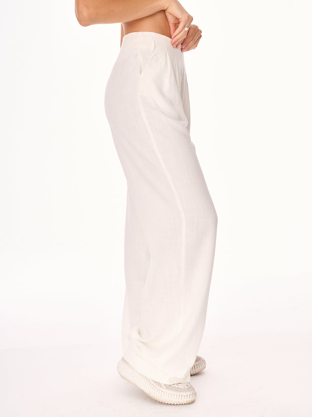 Ora High-Waist Viscose and Linen Trousers Ecru