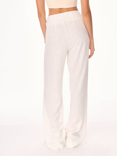 Ora High-Waist Viscose and Linen Trousers Ecru
