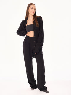 Ora High-Waist Viscose and Linen Trousers Black
