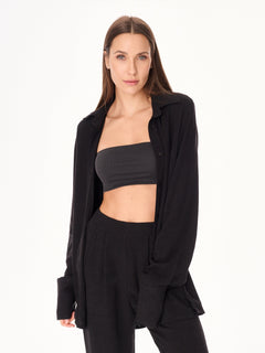 Ora Viscose and Linen Oversized Open Back Shirt Black