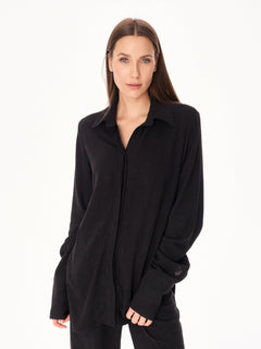 Ora Viscose and Linen Oversized Open Back Shirt Black