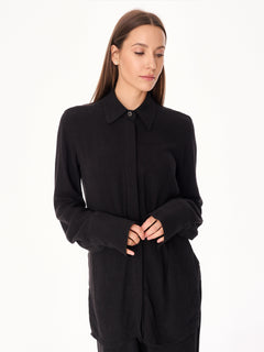 Ora Viscose and Linen Oversized Open Back Shirt Black