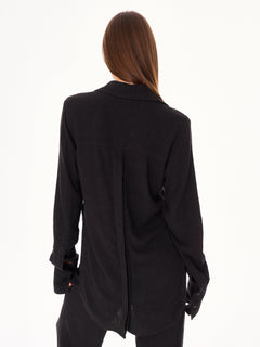 Ora Viscose and Linen Oversized Open Back Shirt Black
