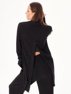 Ora Viscose and Linen Oversized Open Back Shirt Black