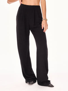 Ora High-Waist Viscose and Linen Trousers Black