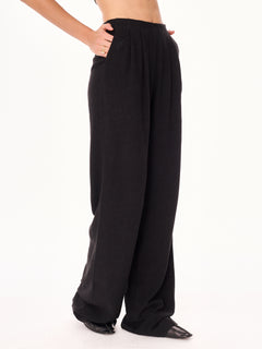 Ora High-Waist Viscose and Linen Trousers Black