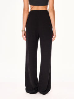 Ora High-Waist Viscose and Linen Trousers Black