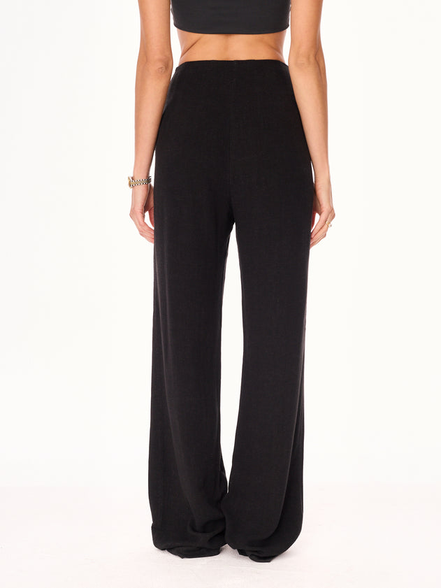 Ora High-Waist Viscose and Linen Trousers Black
