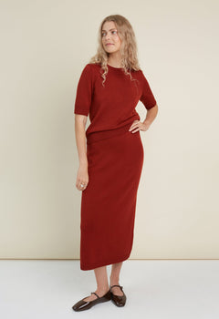 Merino Wool Two Piece Set with Top & Skirt Rust
