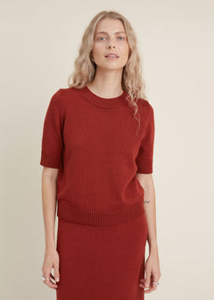 Merino Wool Two Piece Set with Top & Skirt Rust
