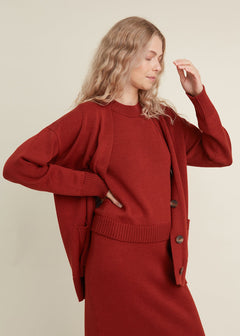 Button-Up Merino Wool Cardigan Rust