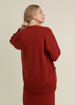 Button-Up Merino Wool Cardigan Rust