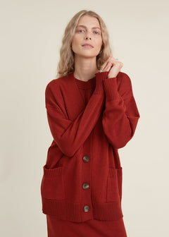 Button-Up Merino Wool Cardigan Rust