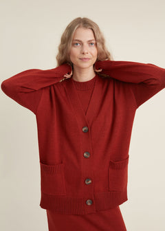 Button-Up Merino Wool Cardigan Rust