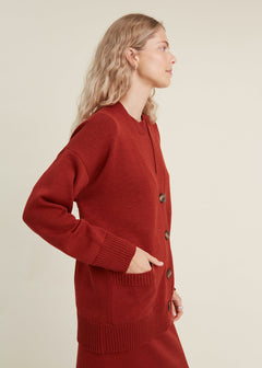 Button-Up Merino Wool Cardigan Rust
