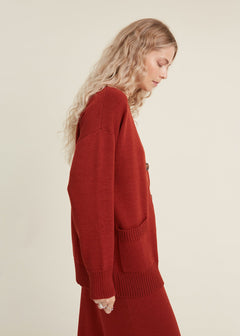 Button-Up Merino Wool Cardigan Rust