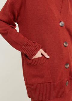 Button-Up Merino Wool Cardigan Rust