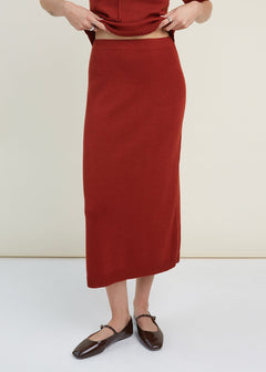 Merino Wool Two Piece Set with Top & Skirt Rust