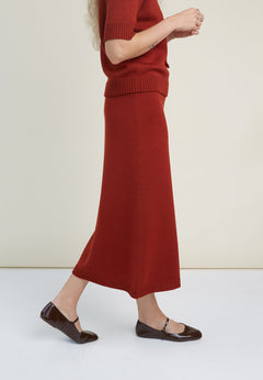 Merino Wool Two Piece Set with Top & Skirt Rust