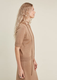 Merino Wool Two Piece Set with Top & Skirt Camel