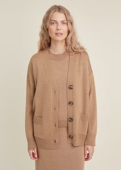 Button-Up Merino Wool Cardigan Camel