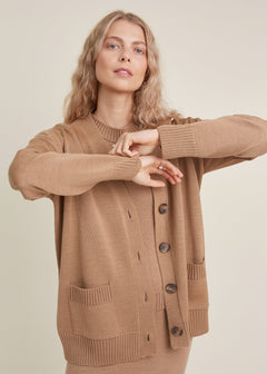 Button-Up Merino Wool Cardigan Camel