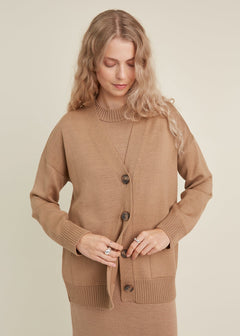 Button-Up Merino Wool Cardigan Camel